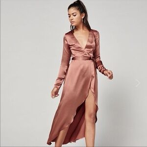Reformation Copper Long Sleeve Wrap Dress